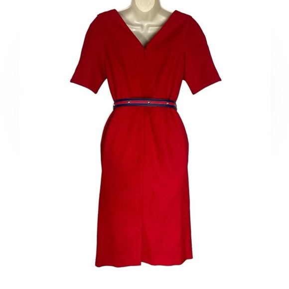 J. Peterman red dress with V neck, short sleeves and beautiful belt size 10 - Picture 2 of 10